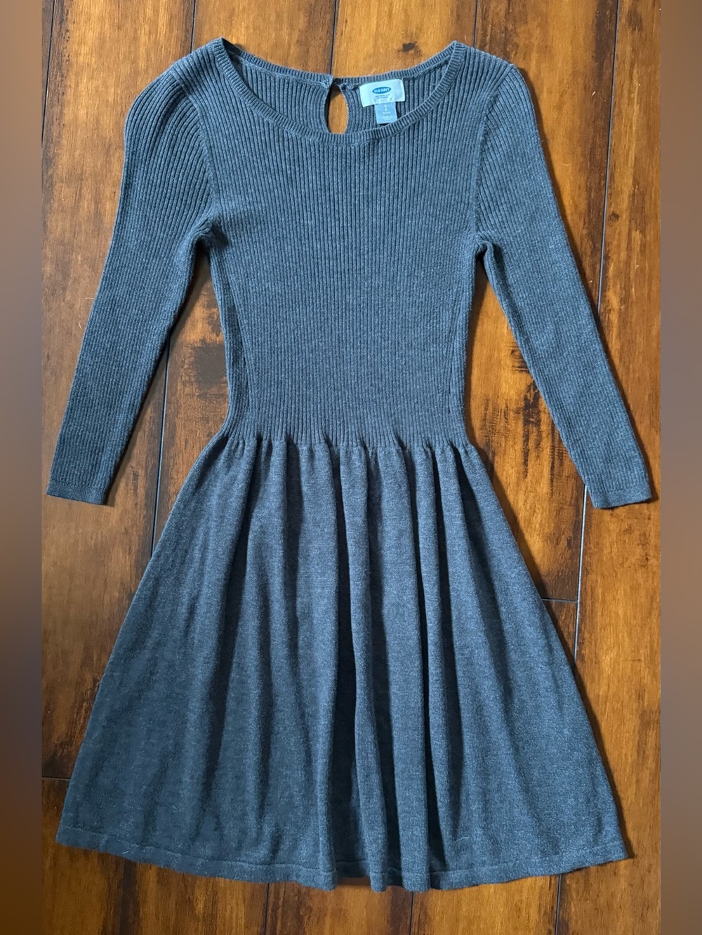 Old Navy Charcoal Gray Ribbed Fit-and-Flare Long Sleeve Dress - Size S Petite